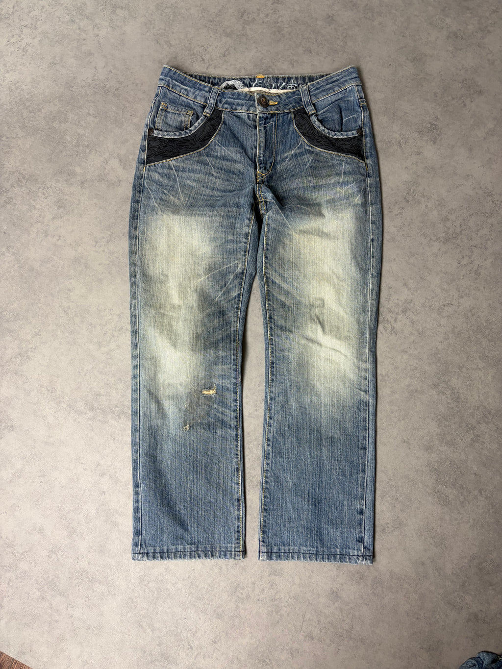 STRAIGHT WASCHED JEANS (XS)